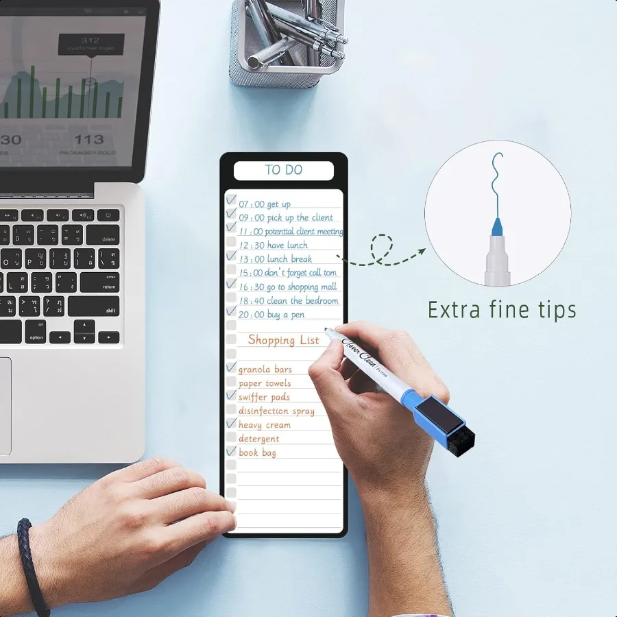 Magnetic Dry Erase List Board 4"x12" Multifunctional List Board for Fridge 6 Extra Fine Point Markers Included Shipped Flat