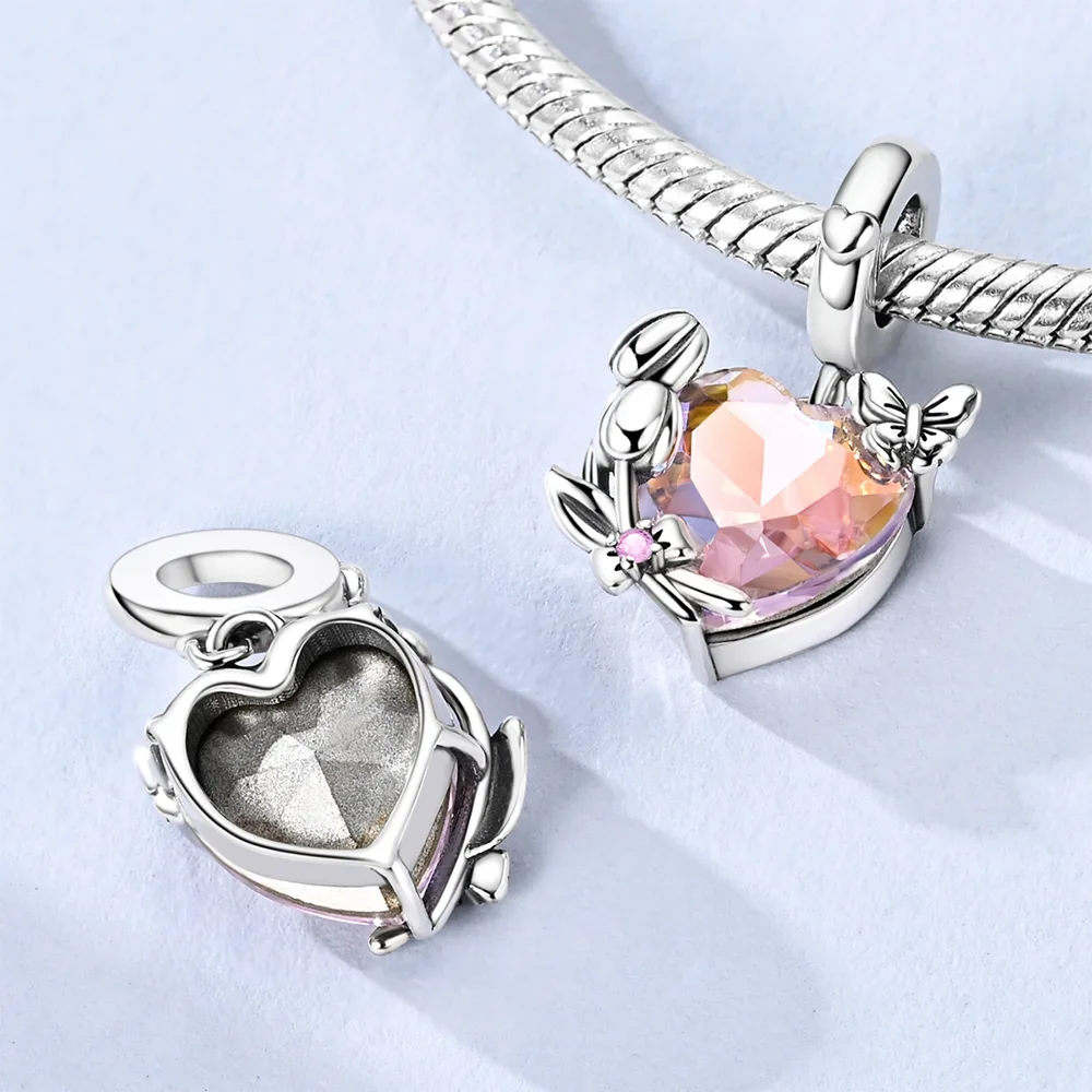 Silver-Plated Purple Orchid Flower Charm Beads Fit Original Bracelets Bag Keychain Charms Beads Pendant Diy Women Jewelry Gift