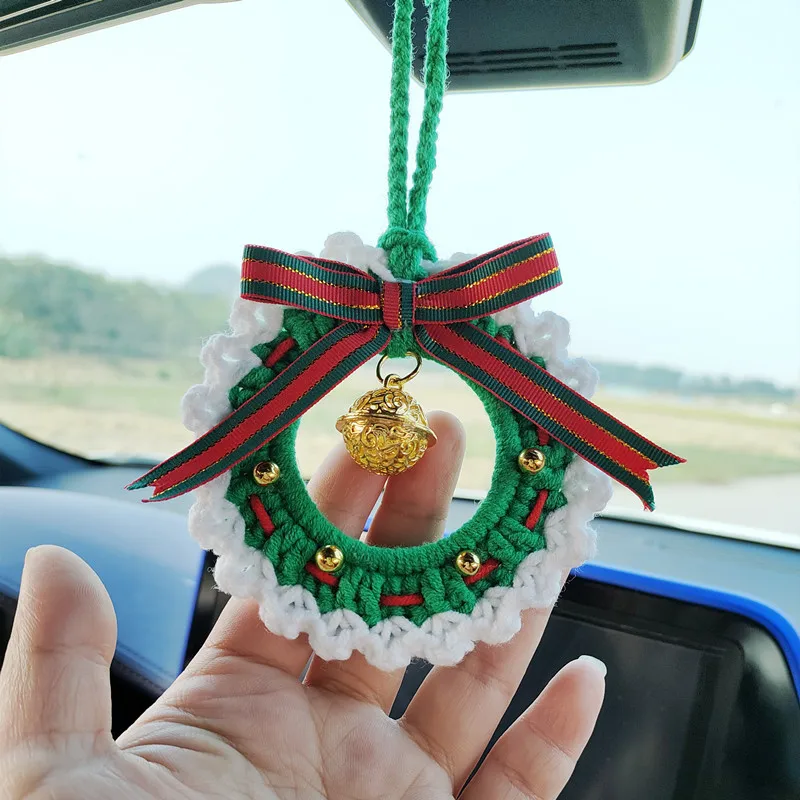 

DIY Handmade Safety Ring Car Pendant Decoration Wool Crochet Christmas Creative Gift Finished Product