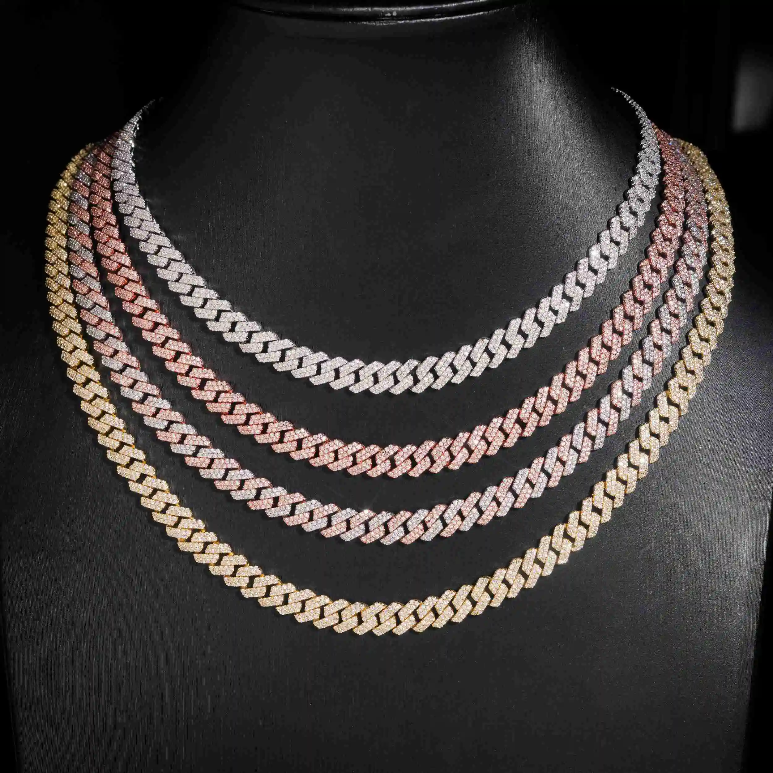 Hop Hip Men 8MM Prong Cuban Link Chain Necklace Bling Iced Out 2Row Moissanite S925 Silver Rhombus Cuban Necklace Jewelry.