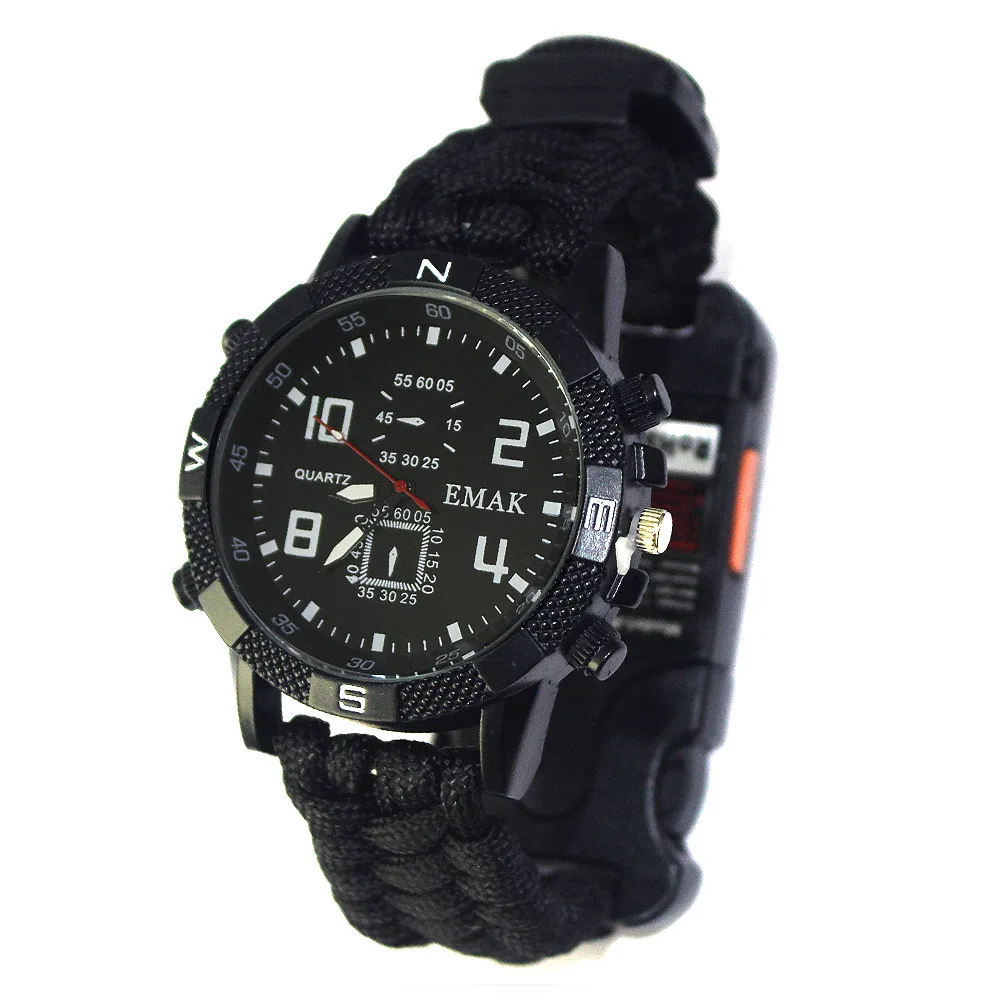 Outdoor multifunctional mountaineering watch, umbrella rope woven strap, electronic watch, compass, emergency watch