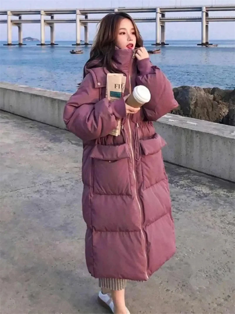 Down And Cotton Jacket Women's 2025 Winter New Jacket Cotton Jacket Korean Version Over The Knee Loose Thick Bread Cotton Jacket
