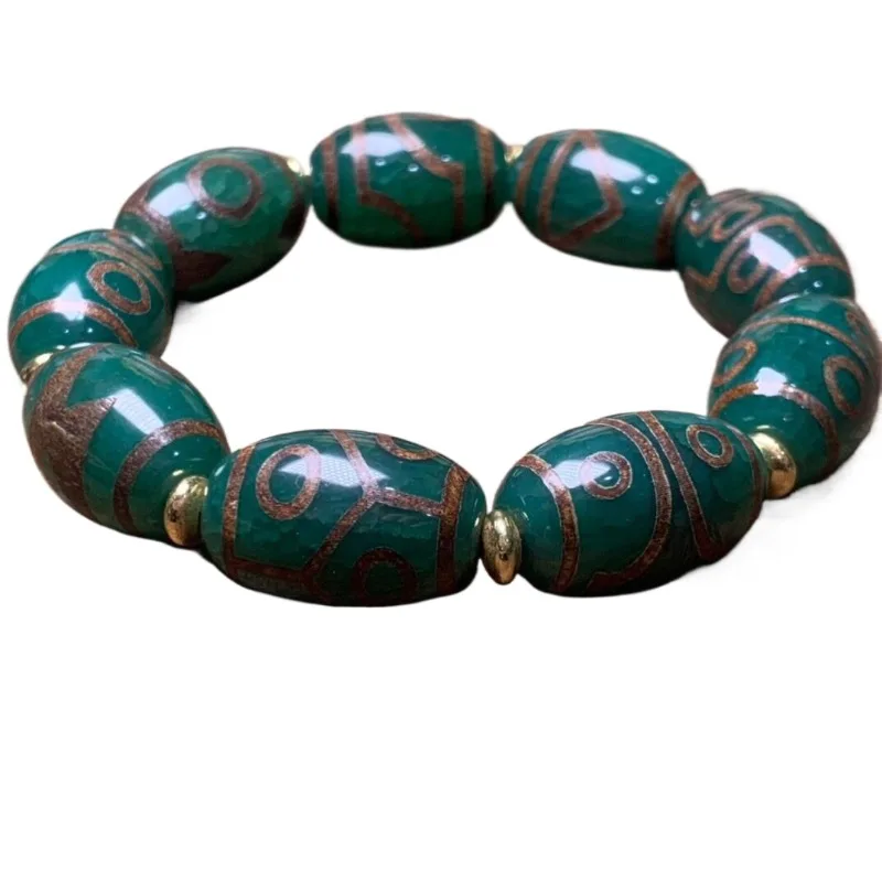 Retro Green Dzi Bead Agate Tube Bead Bracelet Agate One Look To Nine Eyes Family Photo Bracelet