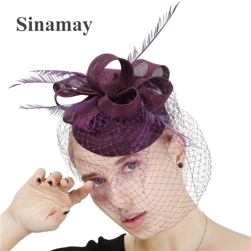 

Wedding Church Feather Hat Mesh Headpiece Women Girls Mesh Fascinators Hat Cocktail Party Headband Headpiece Wedding Hat