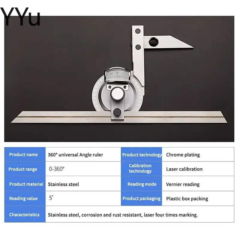 for High Precision Universal Angle Ruler 360 Degree Stainless Steel Protractor Woodworking Measuring Tool with Magnifying