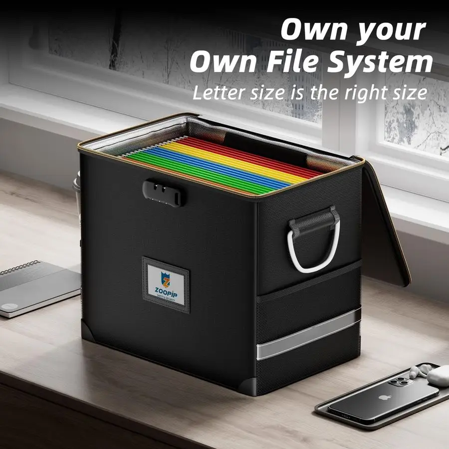 منظم مع قفل، صندوق مستندات مقاوم للحريق، صندوق الأمان الصلب يتضمن 10 مجلدات ملفات معلقة لحجم الرسالة، وخزانة ملفات مع Fi #5