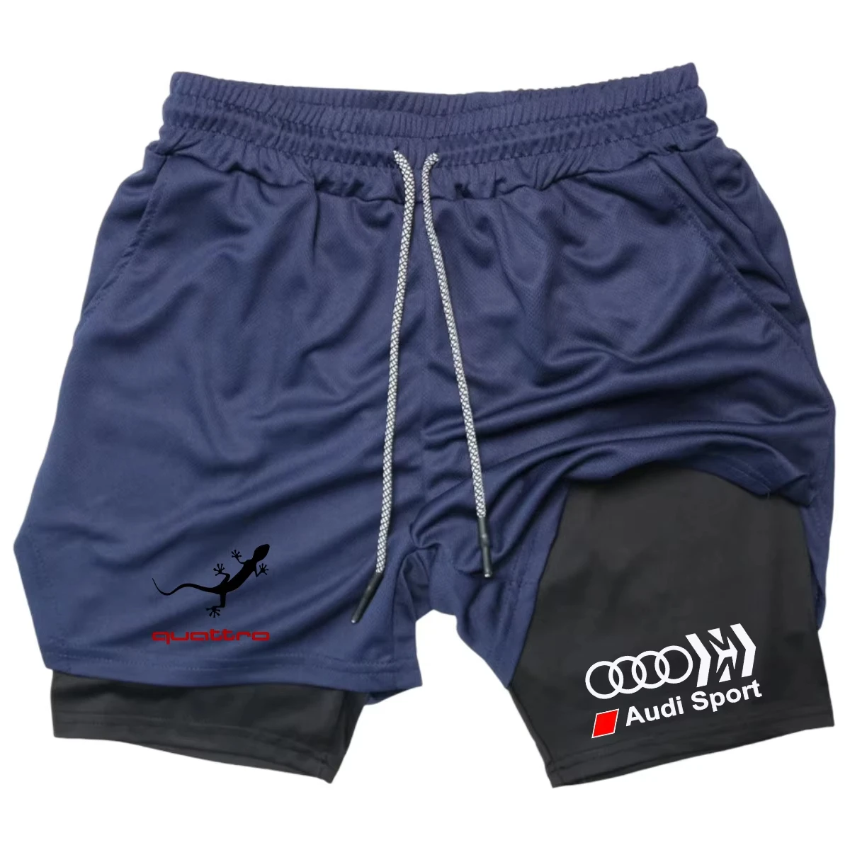 2026 Audi Logo Men's Sports Shorts, Double-Layer Quick-Dry Breathable Casual Sportswear, Specially Designed for Running, M-3XL