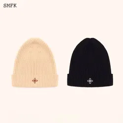 Smfk-女性のためのクロスフラワー刺embroideryビーニーハット、ニット、暖かい、クラシック、カジュアル、多用途、ヴィンテージ、スカリー、キャップ、秋冬