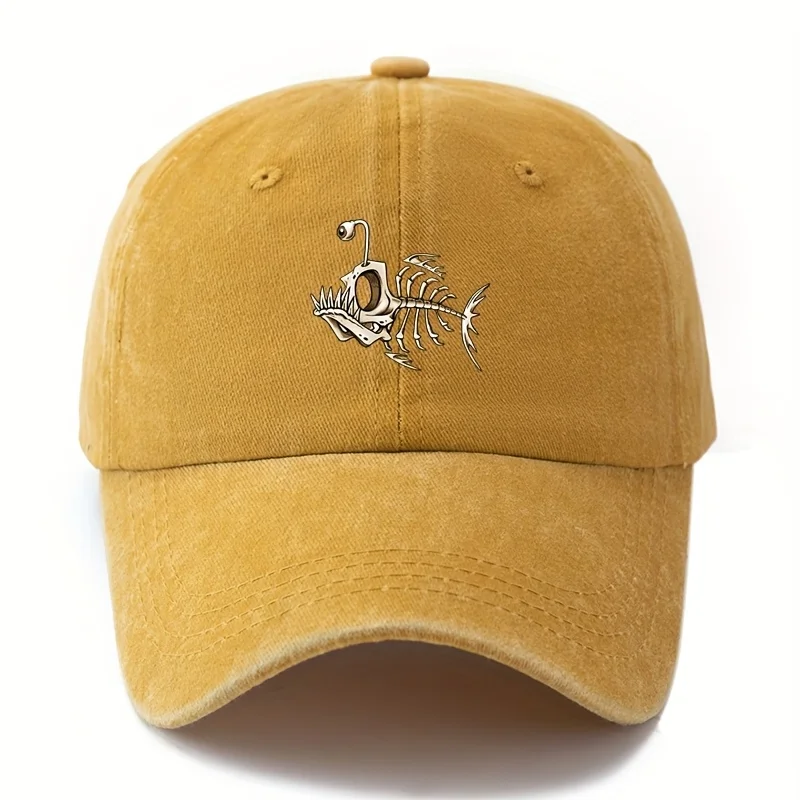 Fishbone printed baseball cap classic retro curved brim suitable for outdoor camping trips