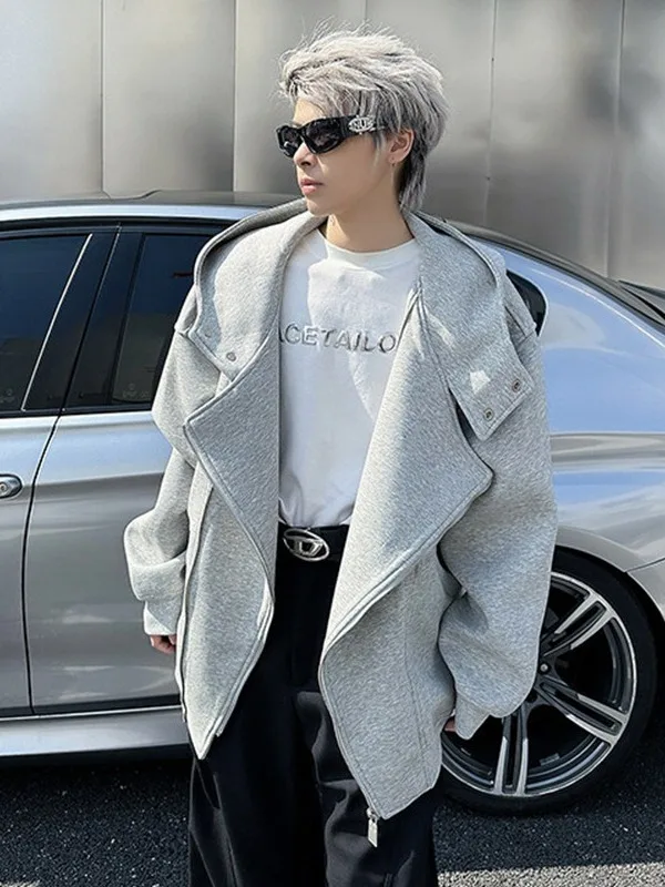 

Large Size Men's Zipper Hoodie Autumn Winter Street Sle Deconstructed Design Student Couple High Street Unique Sweatirt