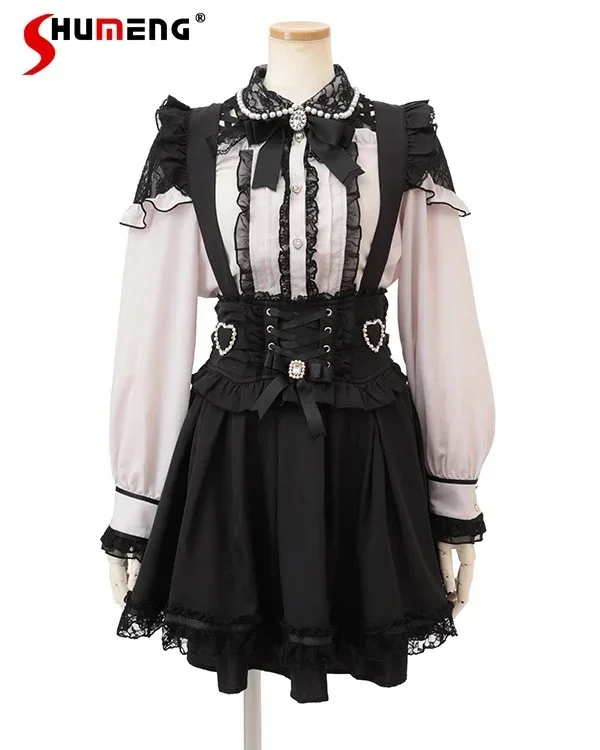 Japanese-Style Lolita Sweet Detachable Suspender Skirt Woman Mine-Style Mass Production Heart Cross Back Bow Midi Strap Skirts