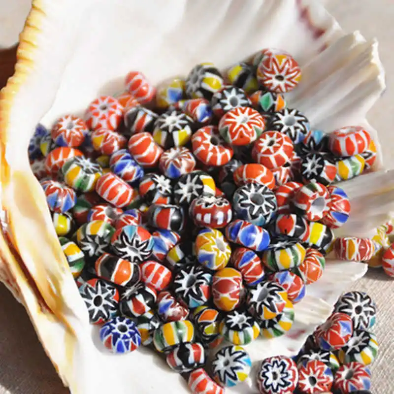 20Beads Nepal Hand Lampwork Safron Colorful Disk Beads 8-10mm Antiqued Trade Beads TSB0006