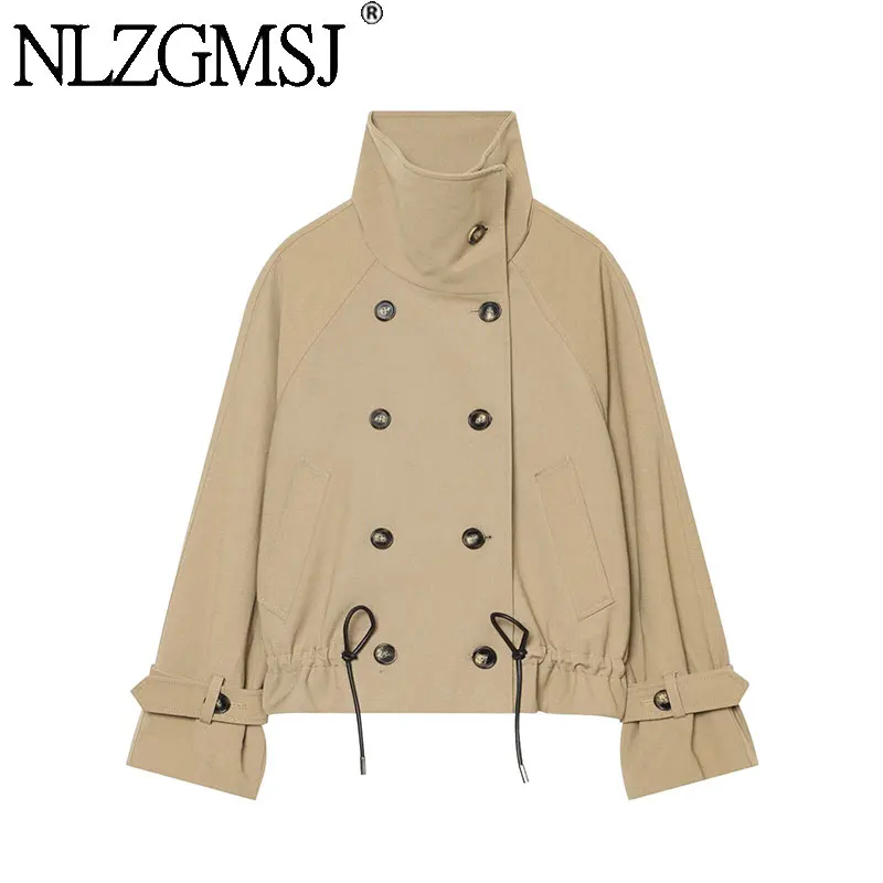 NLZGMSJ 2026 Autumn Women Trench Coat Double Breasted Long Sleeve Short Jacket New Fashion Streetwear Chic Trench Coat
