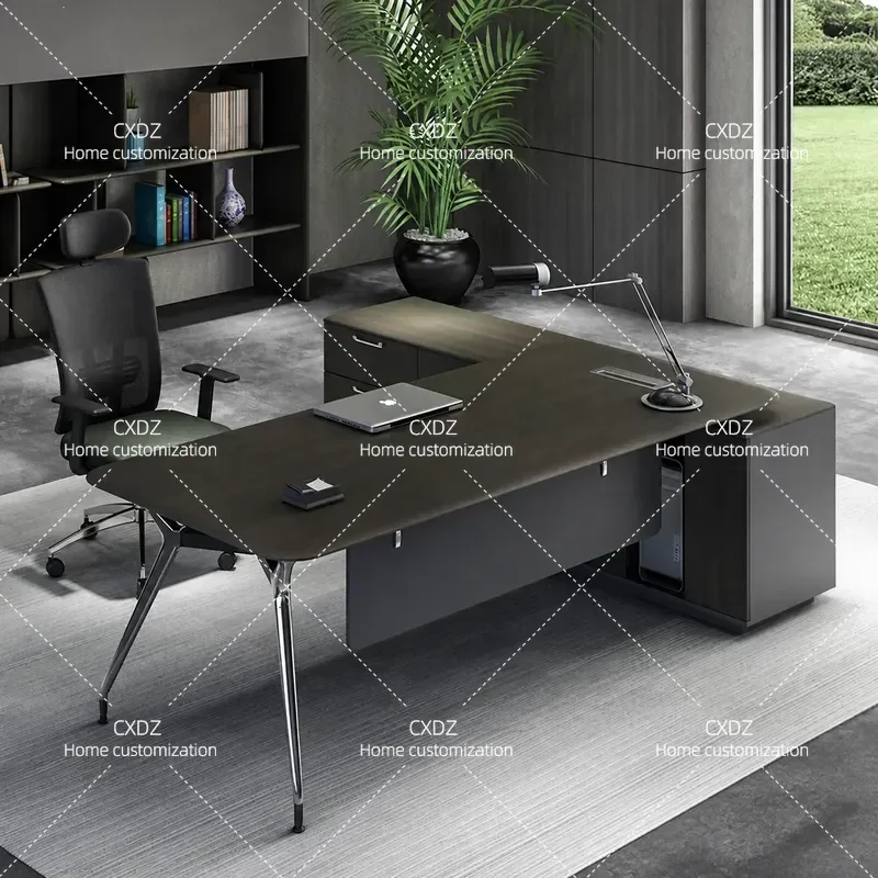 Modern Simple Office Desk Executive Boss Table Manager Supervisor Workstation with Chair Painted Finish Business Furniture