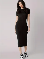 Women's Spring/Summer Colored Lipprint Letter Print Casual Slim Fit Round Neck Short Sleeve Sexy Dress