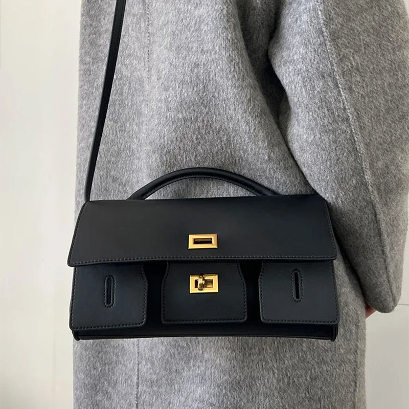 

Новая маленькая квадратная сумка с замком, женская роскошная сумка из натуральной кожи, классическая черная брендовая дизайнерская сумка на плечо, женская сумка через плечо
