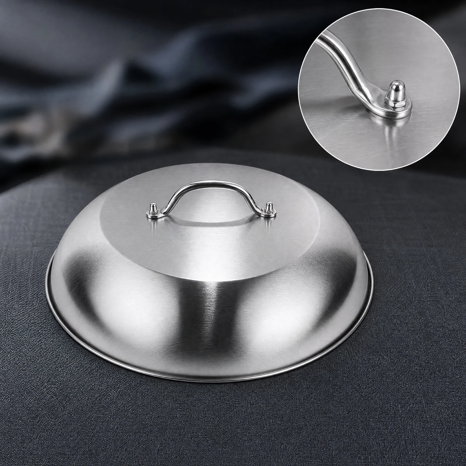 Stainless Steel Domed Cooking Lid Heat-Retaining Domed Lid with Arched Metal Handle Basting Cover Food-Grade for Grilling