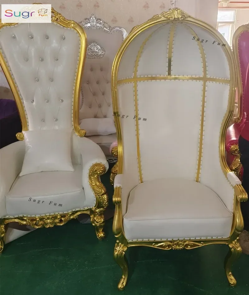 

European Neoclassical Princess King Birdcage Chair Hotel Clubhouse Hall Decoration Image Solid Wood Carving Hair High Back Chair