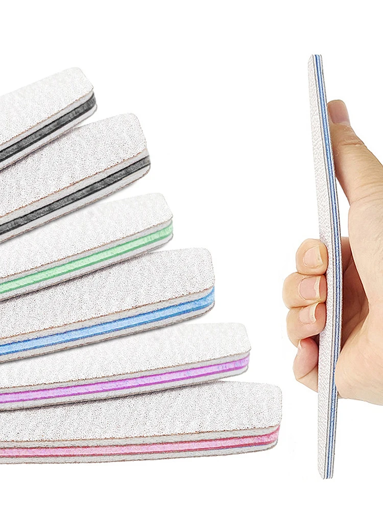 5 pièces limes à ongles 80/100/150/180/240 grain Double face demi-lune papier de verre lime à ongles dissolvant de cuticules tampon outils de manucure