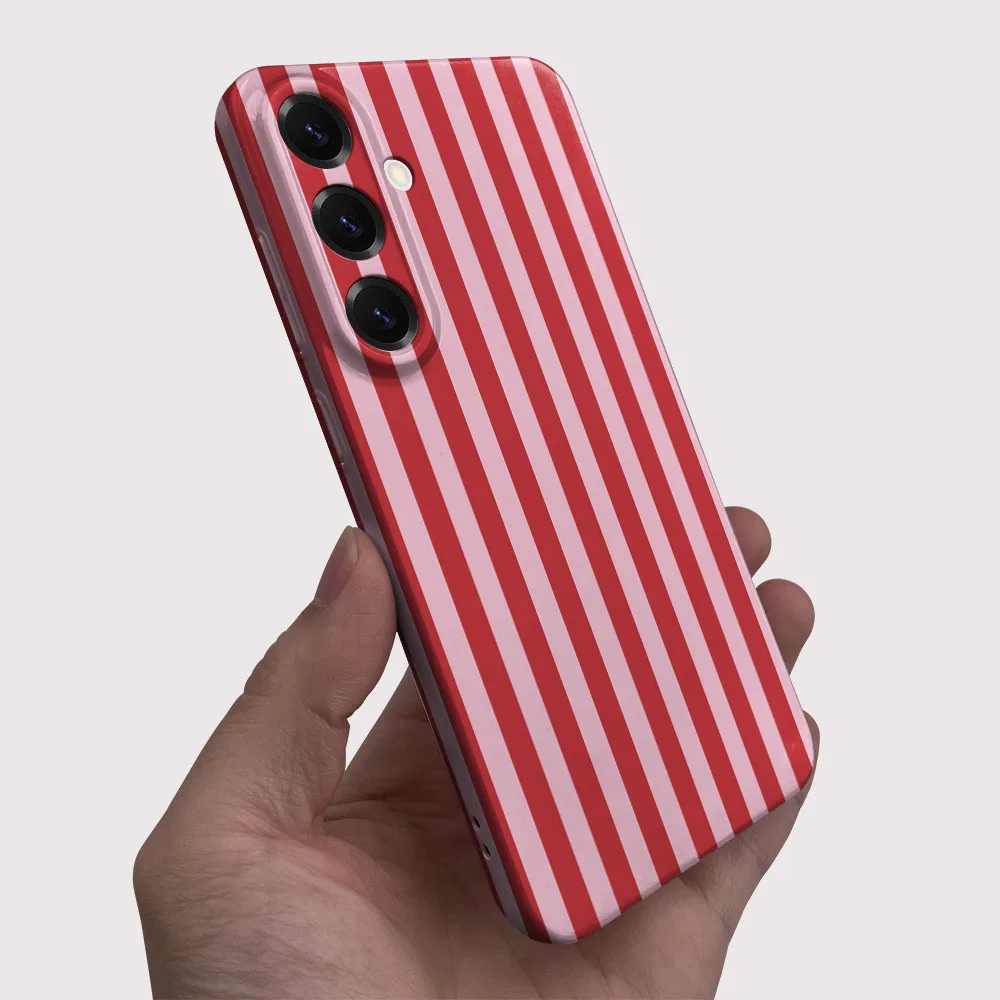 Phone Case For Samsung A55 54 53 52 71 73 12 13 14 15 16 17 23 25 26 32 34 35 36 Red Stripes Pattern Hard PC Cover view 3