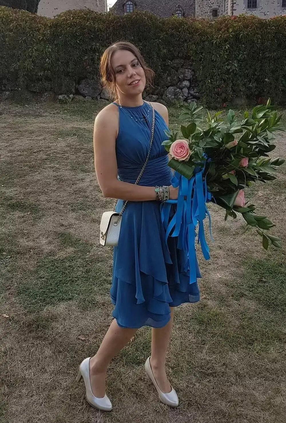 Chiffon Short Bridesmaid Dresses for Women Halter Cocktail Dresses Ruffle Formal Wedding Guest Dress with Pockets Prom Dresses