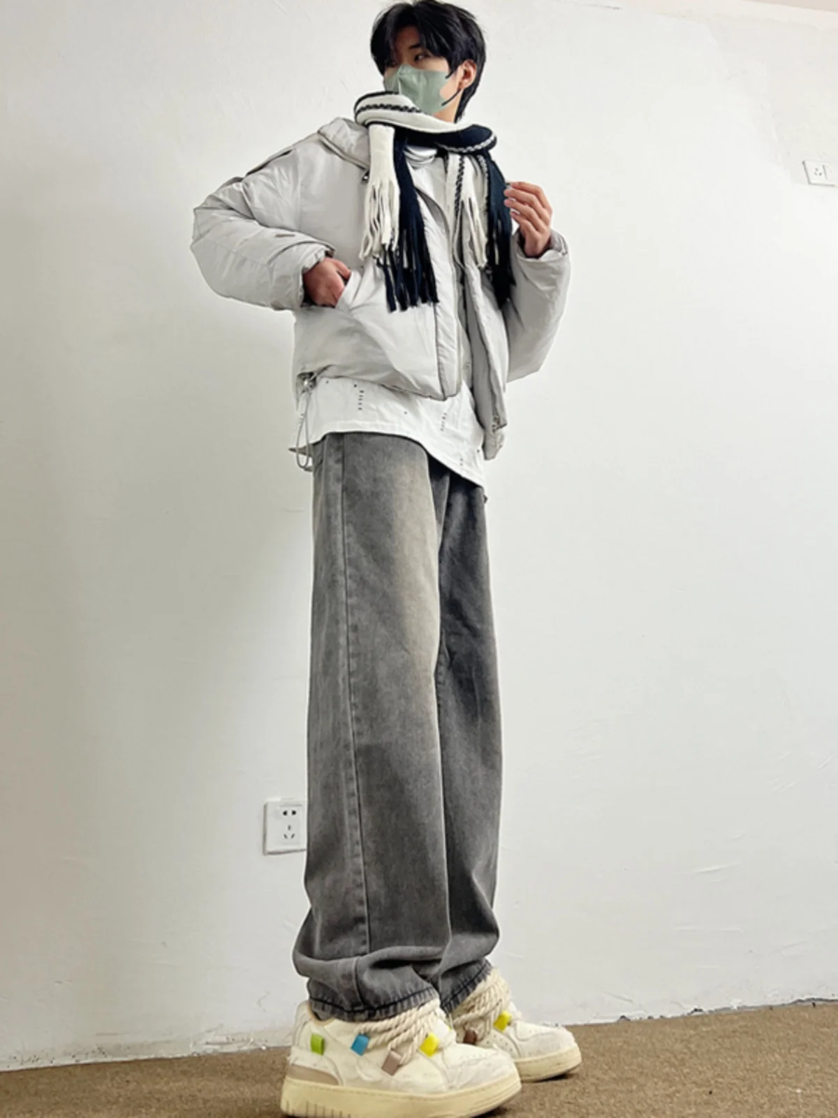 

Мужские джинсы Waed Denim: осенне-зимние прямые брюки и широкие джинсы, модные повседневные из смесового хлопка