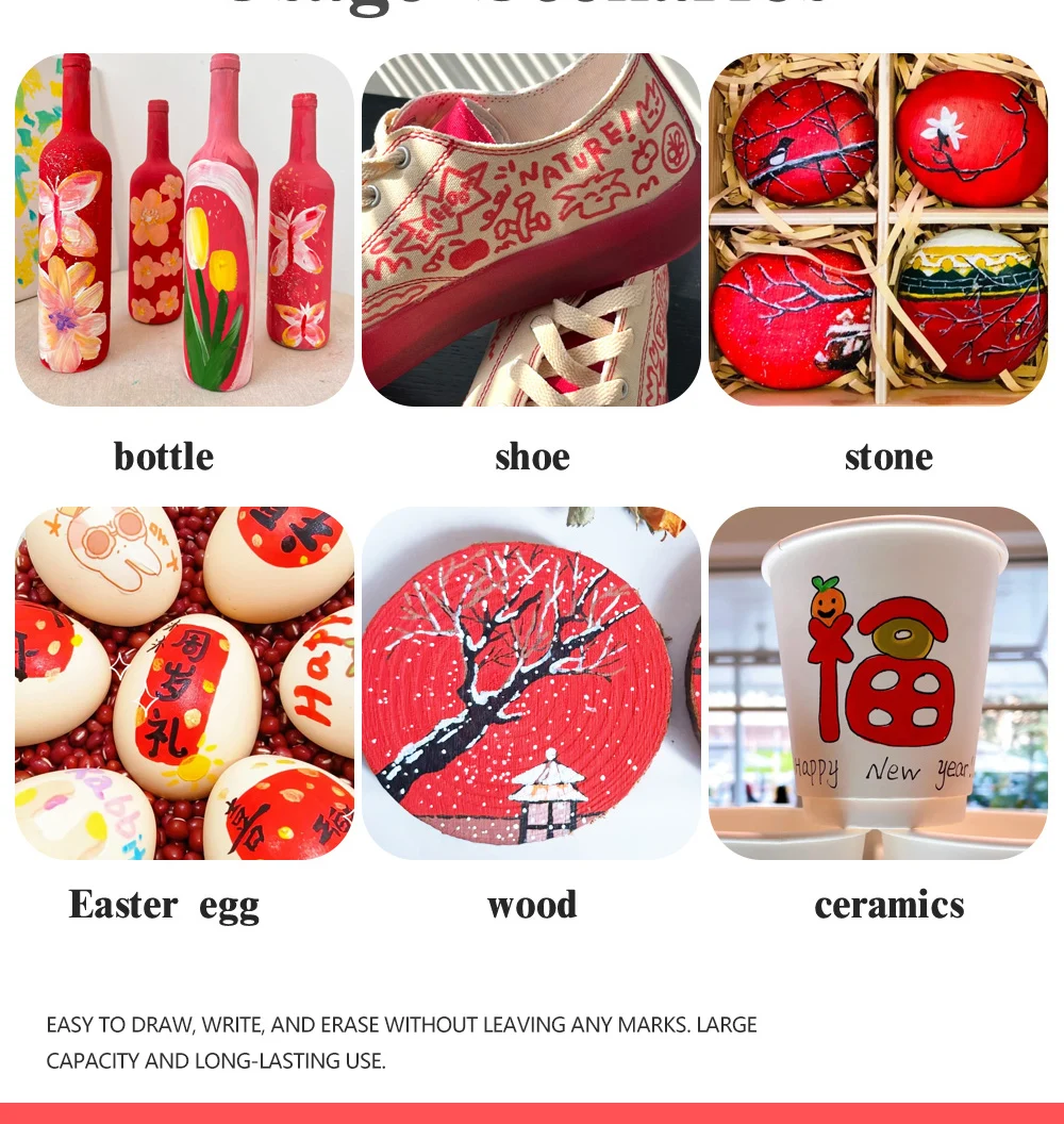 12 Farben Acryl-Marker, rote Serie, weiche Stiftspitze für Weihnachten, Malerei, Comic, Zeichnen, Färben, DIY, CD-Schuhe, Stein, Kunstbedarf – Detail 5