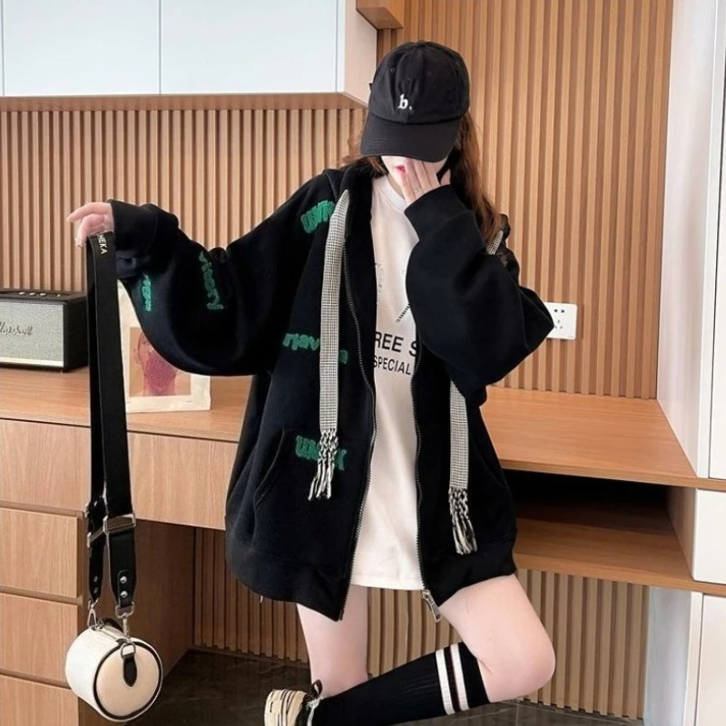 Full Zip Up Woman Hooded Tops Cold Warm Y2k Style Korean Popular Clothes Autumn and Winter Hoodies Sweatshirt for Women Thick