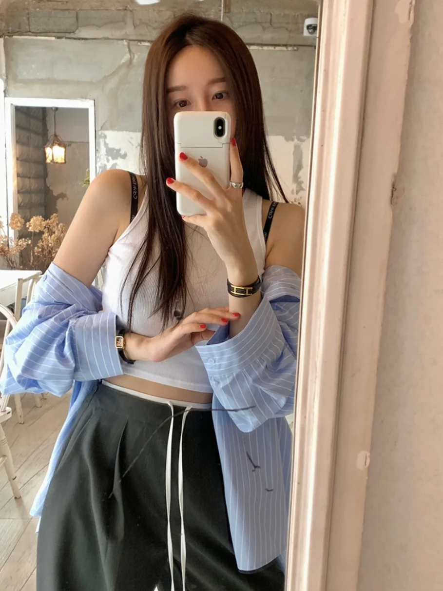 

Women's Loose Fit Striped irt with Belt Rear Slit Vintage Collar Long Sve Office Wear Casual Sle Polyester Material
