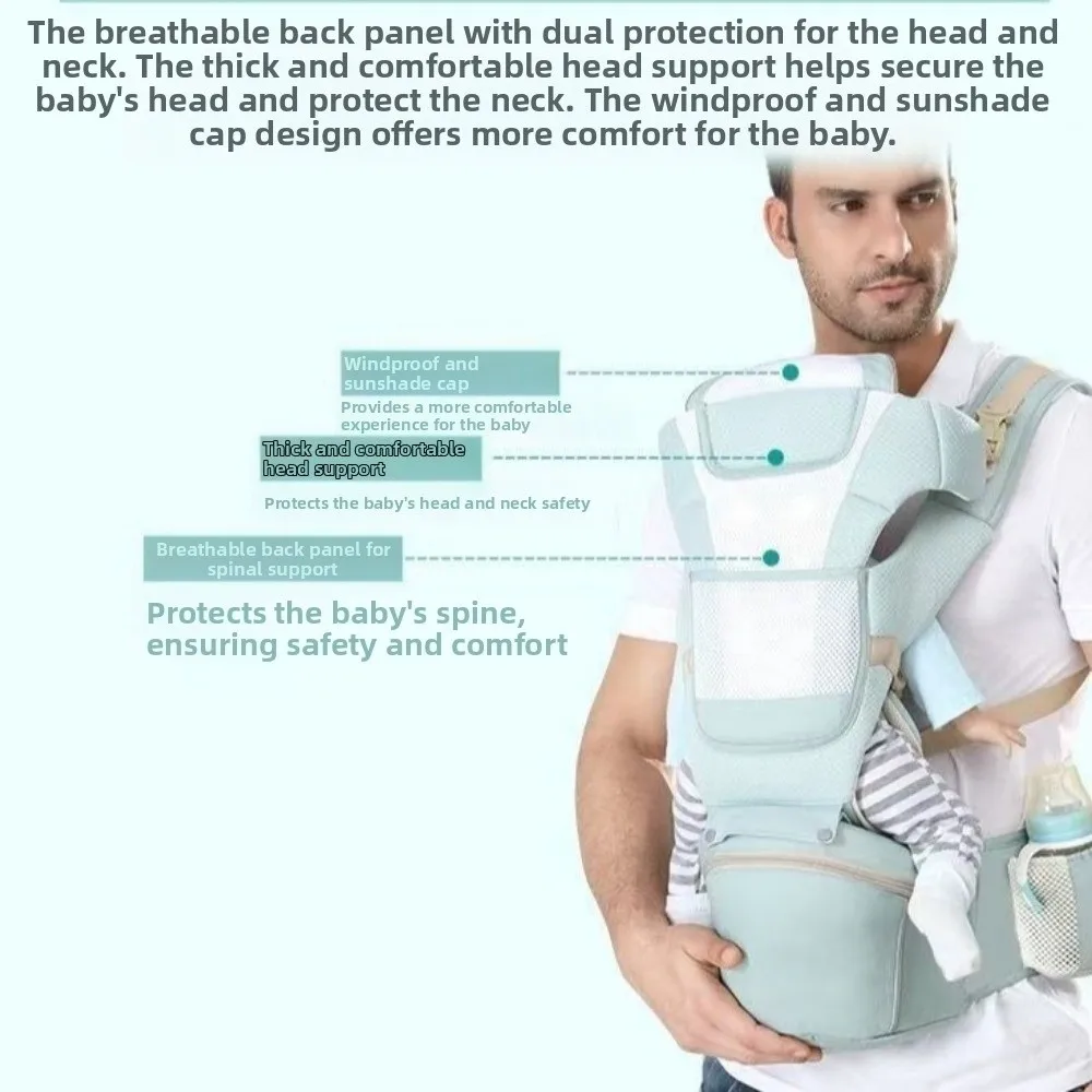 حقيبة ظهر لحمل الطفل بواجهة أمامية، تصميم مريح، حزام حامل للرضع مناسب للسفر لحديثي الولادة قابل للتنفس بدون استخدام اليدين