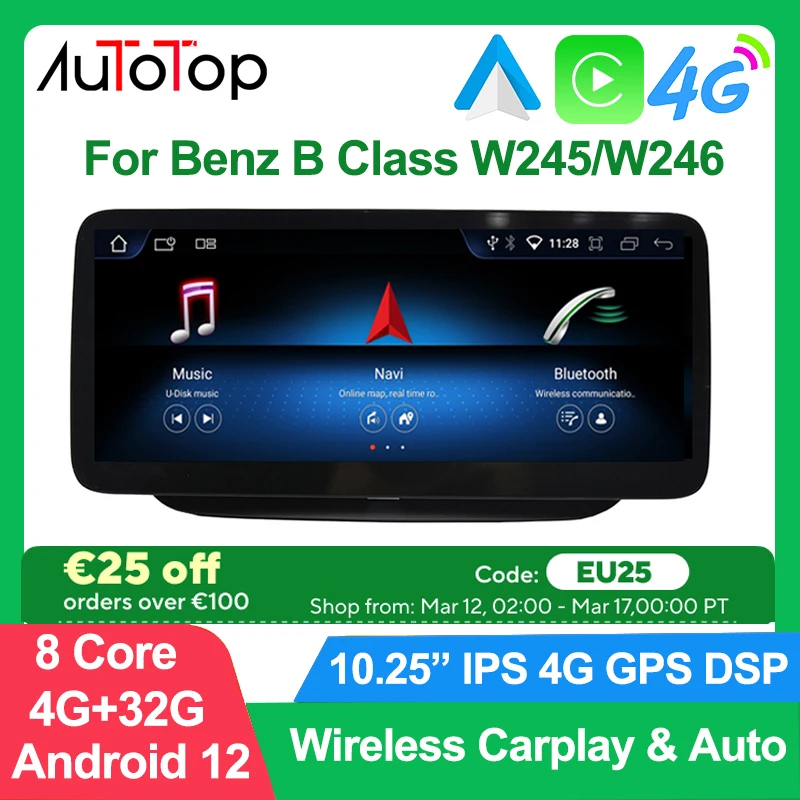 AUTOTOP Wireless Apple CarPlay Android Auto Car Multimedia For Mercedes Benz B Class W245 W246 2011-2018 GPS Navigation 4G Wifi