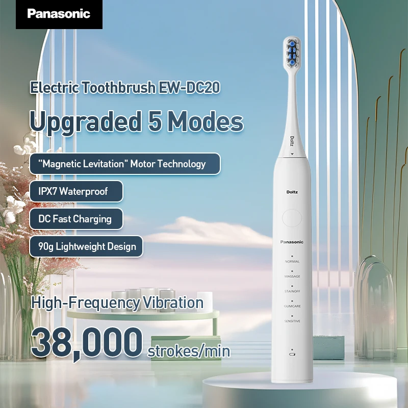 Panasonic EW-DC02 Sonic Electric Toothbrush 5 Modes IPX7 Waterproof Fast Charging 90g Lightweight Gum Care