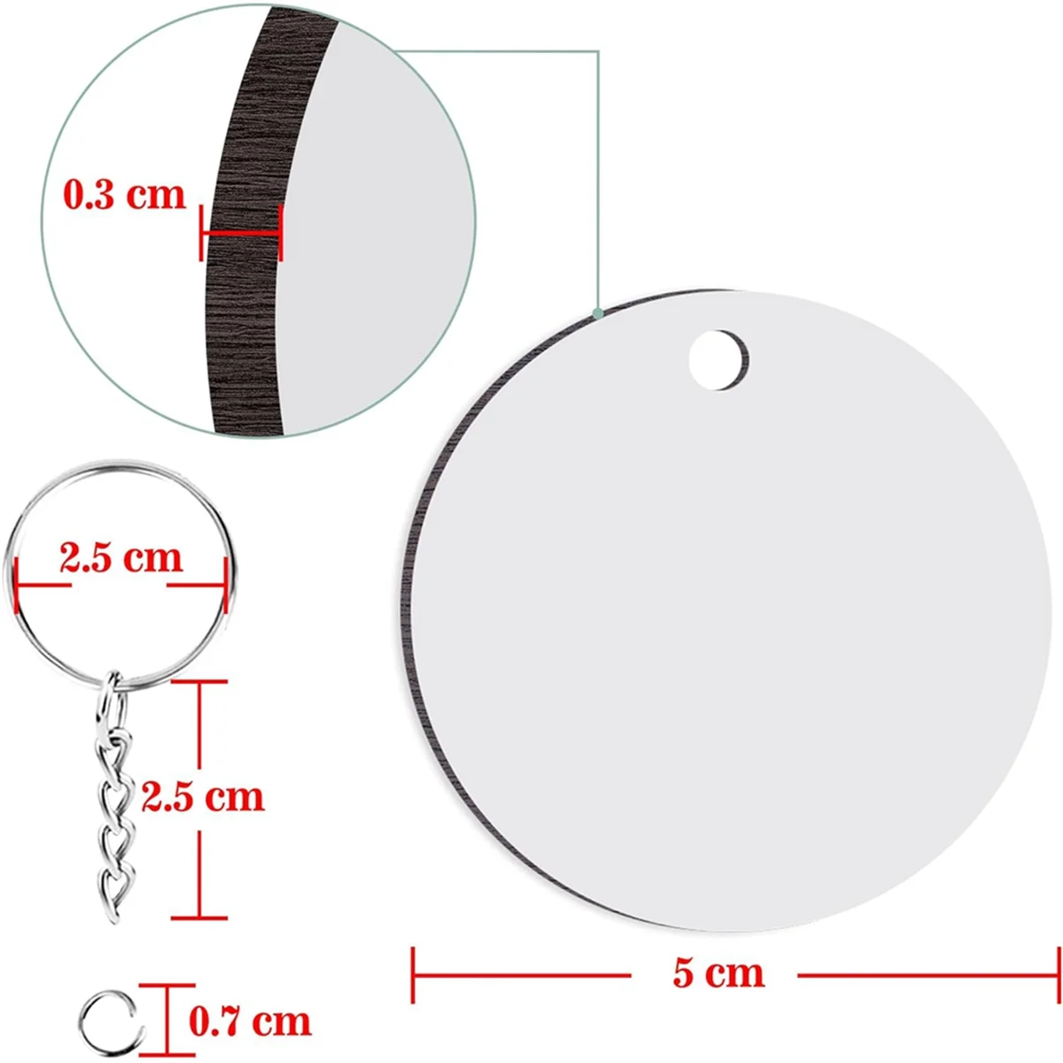 120 Pieces Round Sublimation Keychain Blanks Double Side Heat Transfer Blanks MDF Key Rings Blank Board Key Chain Blanks
