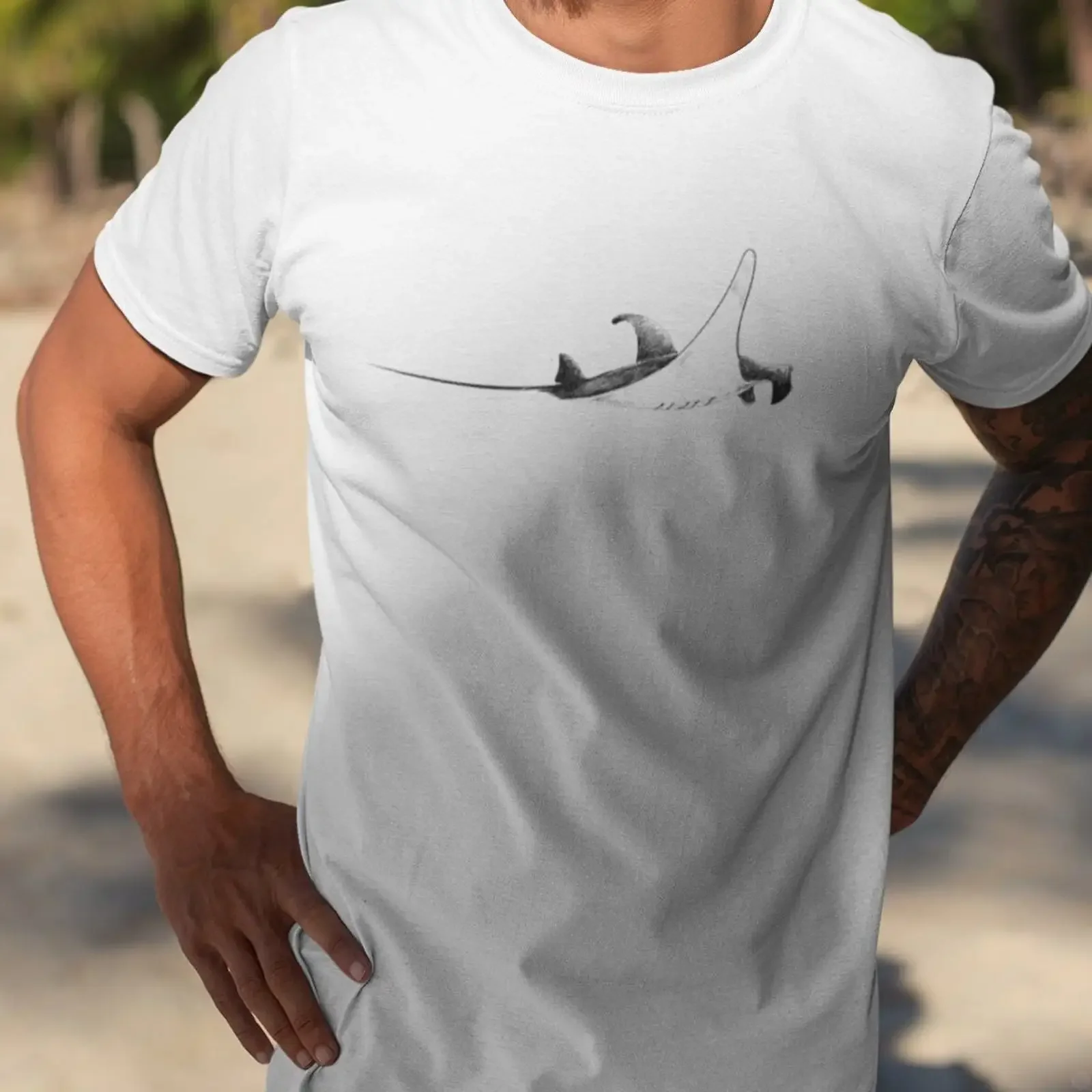 Manta Ray Sketch T Shirt Ocean Life vintage Washed designer clothes Breathable Soft homme Top For Everyday Wear streetwear