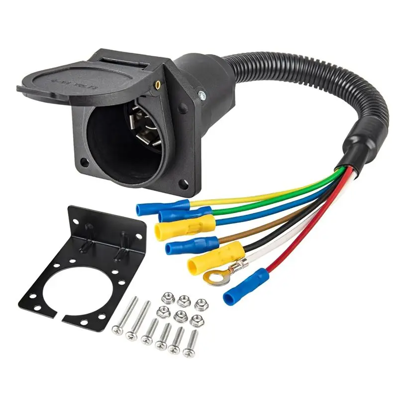 YSS-7 Way RV Trailer Light Connector Socket 7 Pin Wire Electrical Trailer Adapter Quick Converter With Mounting Bracket