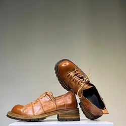 2024Men's Leather Washed Old Leather Shoes Horse Leather Handmade Goodyear- Low Top Casual Men's Shoes