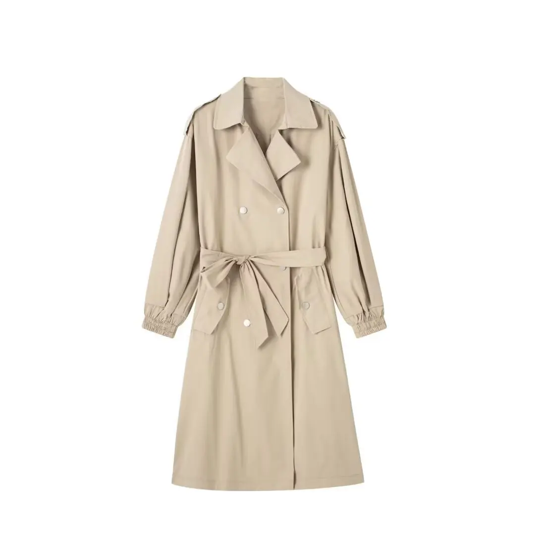 

European and American style new women's clothing Western style all-match style double-breasted belt regular loose windbreaker