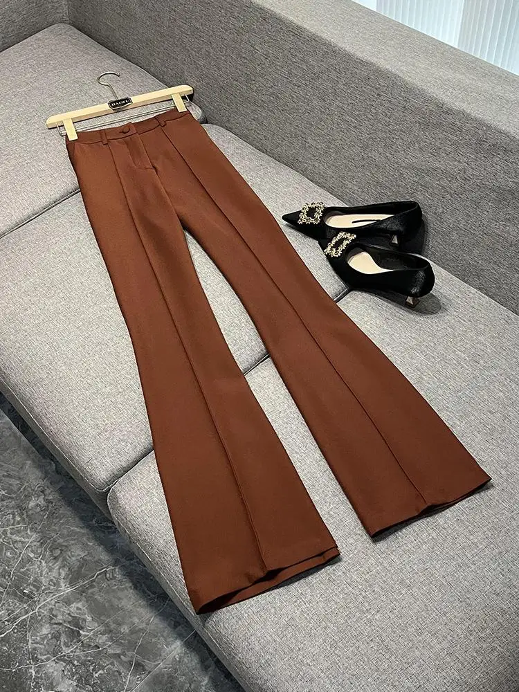 Celana Setelan Dua Potong Briti Sle Kasual Warna Mauve Sensasi Desain Faion Wanita Set Setelan Kaki Lebar A803