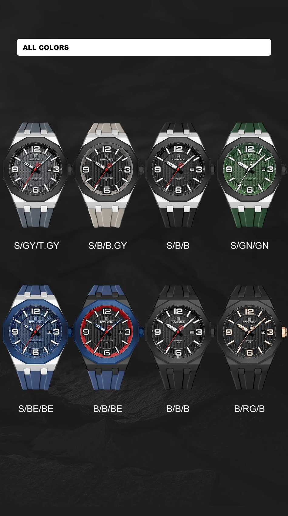 NAVIFORCE NF5051 ساعة يد رجالية عصرية كاجوال بحزام سيليكون ناعم مقاوم للماء ساعات كوارتز بتقويم