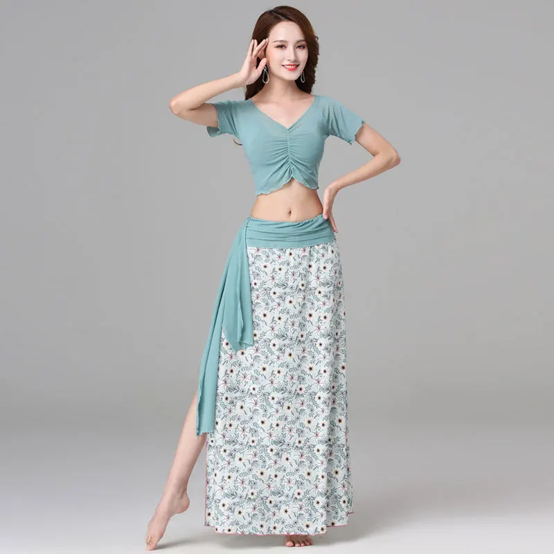 Belly Dance Top Skirt Set Stage Dance Wear Long Skirt Suit Sexy Women Clothes Stage Party Carnival Costume Chinese Dance Saias