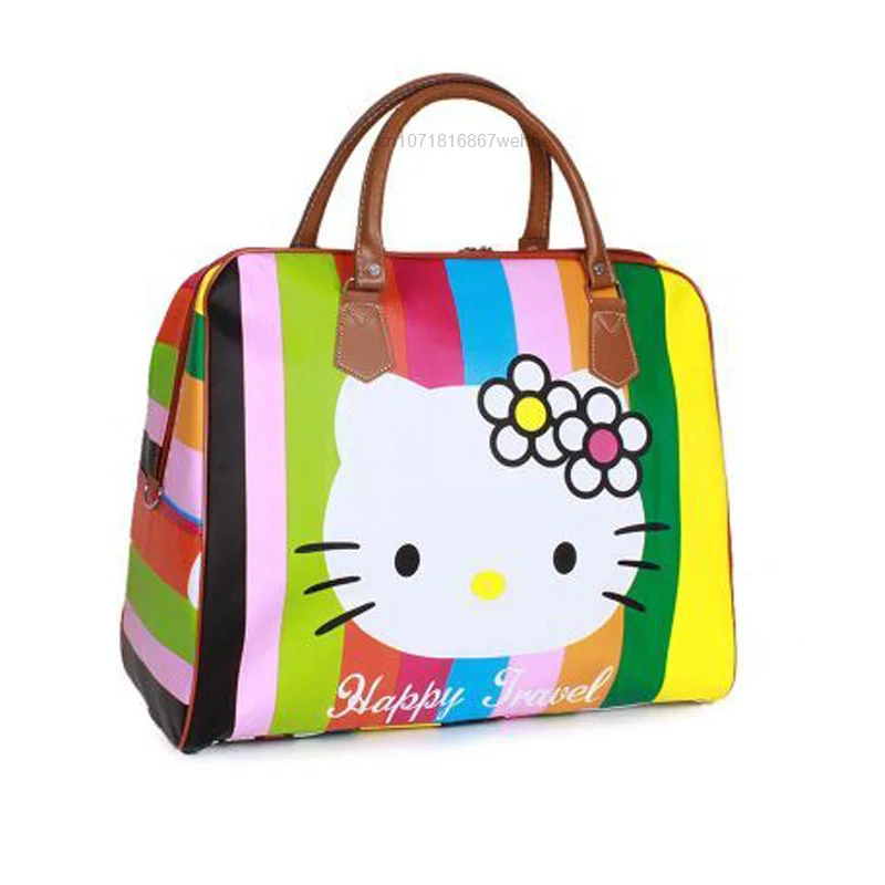 Sanrio Hello Kitty Colorful PU Travel Tote Bag Y2k Women New Portable Cute Cartoon Zipper Travel Bag Large Capacity Luggage Bag