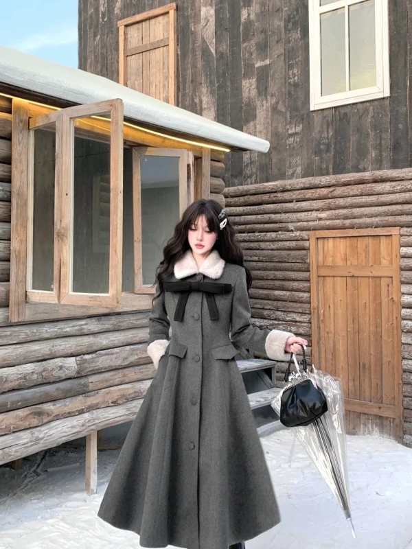 

Ele винтажное шерстяное пальто с длинной талией, юбка с застежкой на подоле, зимняя верхняя одежда для молодых женщин, длинная юбка на пуговицах све...