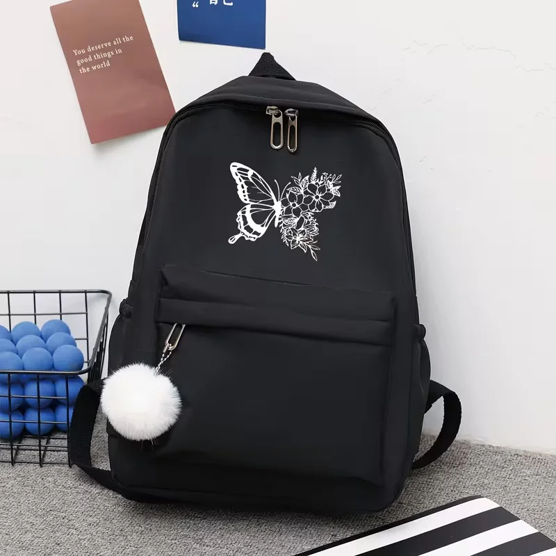 

Customizable back-to-school casual large-capacity backpack with butterfly print and personalized name, suitable for boys and gir