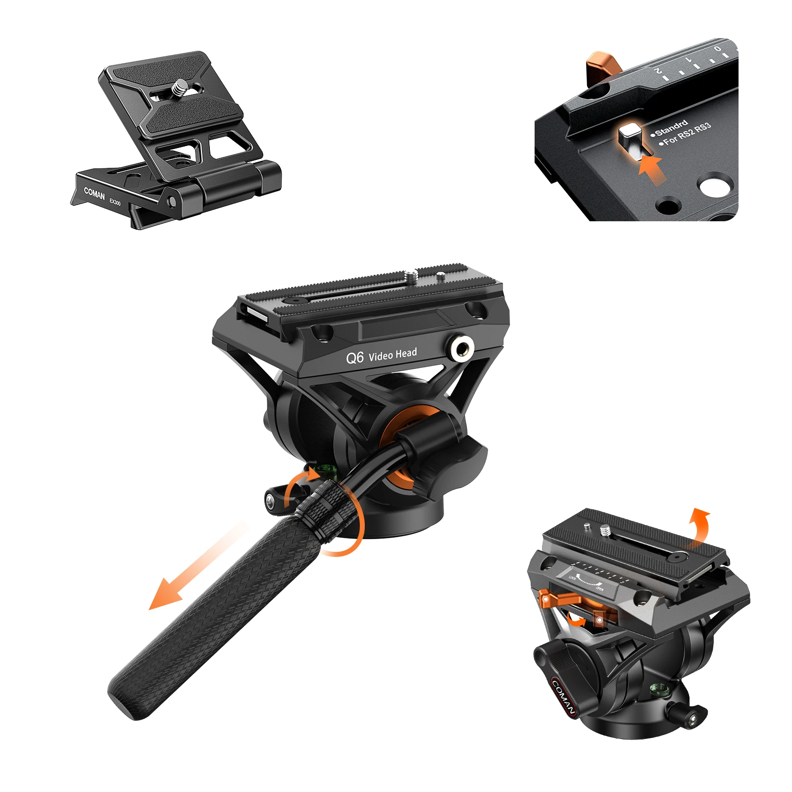

COMAN Q6 Panoramic Gimbal Video Head With Quick Release Plate Compatible DJI RS4 Manfrotto Hydraulic Fluid Tripod DSLR Camera