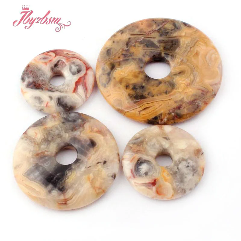 Natural Crazy Lace Agate Donut Circle Round Beads Stone For Necklace Pandant Earring Jewelry Making 1 Pcs 30/40/50mm