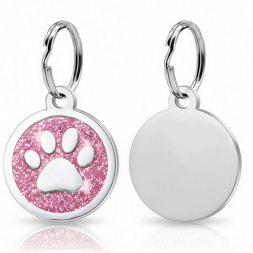 Gratis gepersonaliseerde honden- en kattenplaatjes met gegraveerde puppy- en huisdier-ID-naam, halsbandlabel, metalen poot-glitterhanger, huisdier- en hondenaccessoires