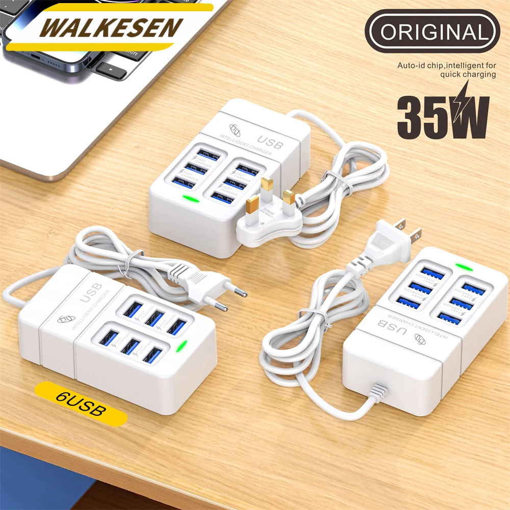 35W 6 Ports Power Strip USB PD Fast Charging Outlet Socket Adapter EU/US/UK Plug Power Strip Multi Ports Socket For Cell Phone