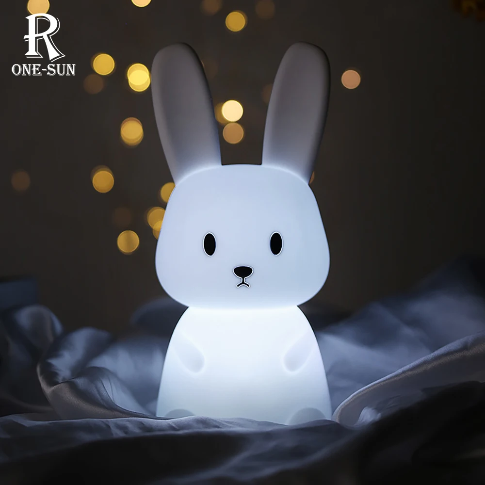 Cartoon Bunny Silicone Light LED NightLight Rechargeable Multicolor Ambience Lamp Home Decoration for Children Holiday Gift