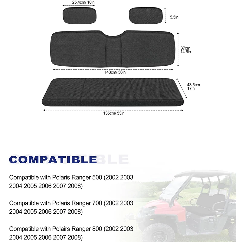 Bench Seat Covers for Ranger 500 700 800 2002-2008 Black Full Set  Water-Resistant Anti-scratch UTV Seat Protector