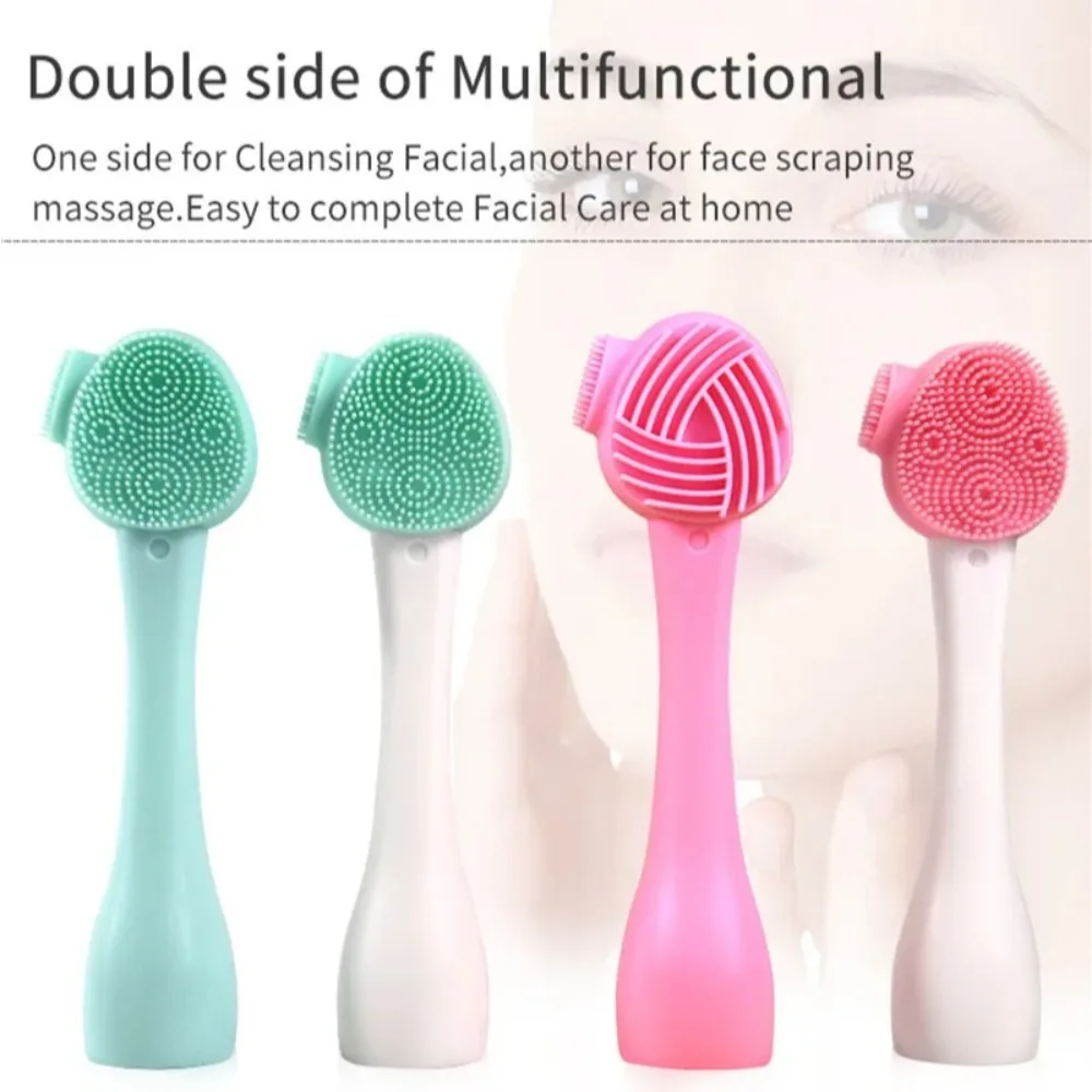 Brosse nettoyante pour le visage en silicone double face, brosse nettoyante manuelle pour le visage, massage doux des cheveux